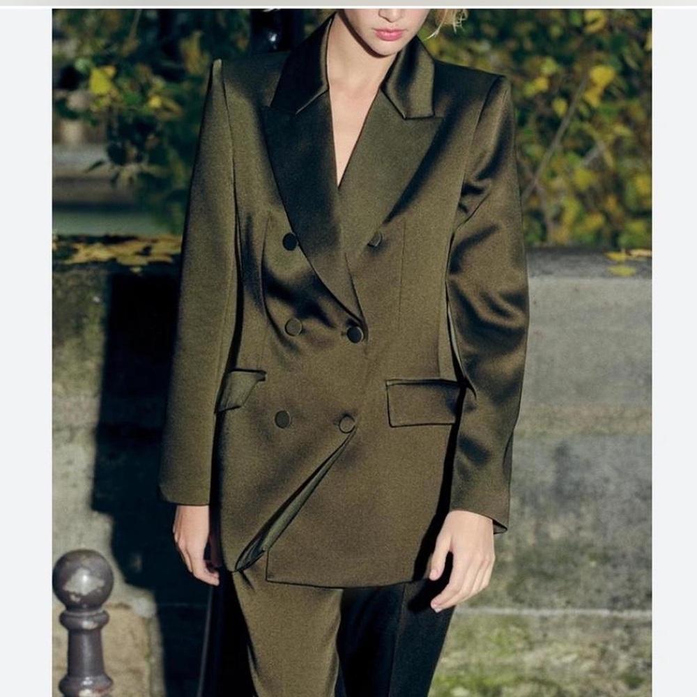 Women's Blazer Satin Khaki Green